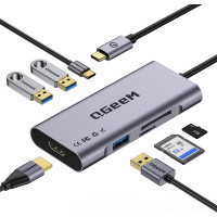 USB C centrmezgls, QGeeM USB C–HDMI adapteris 4k, 7 in 1 USB C sargspraudnis ar 100 W barošanas padevi