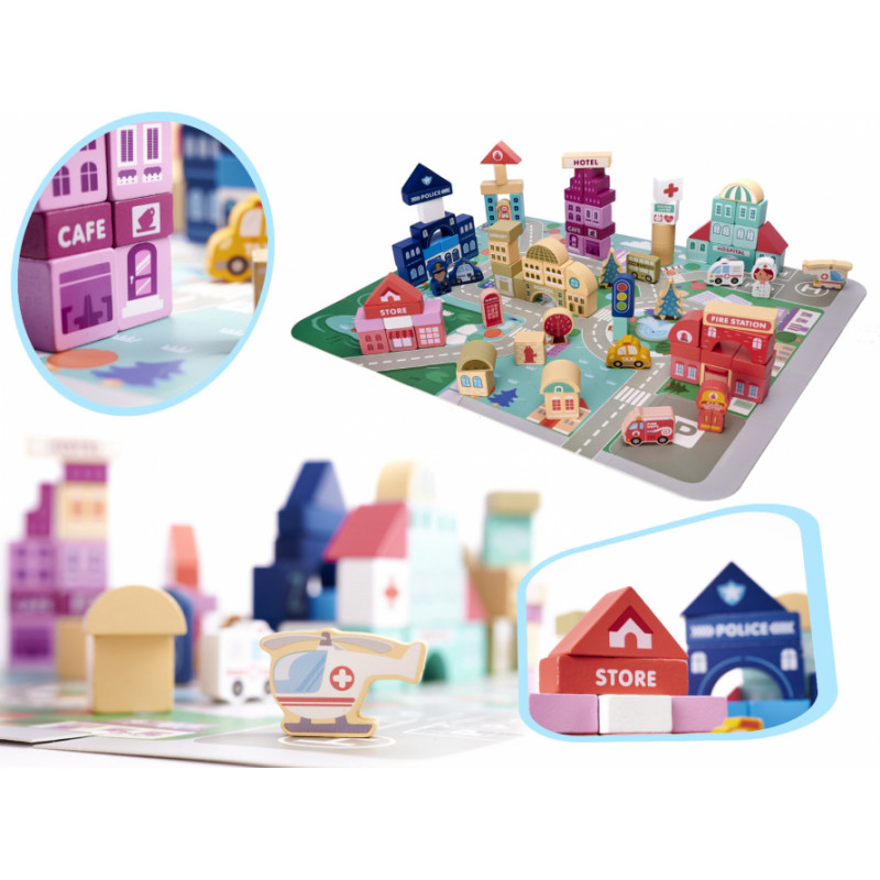 Wooden blocks educational puzzle city 100el.