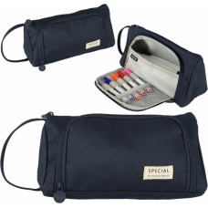 School pencil case double sachet vanity case navy blue