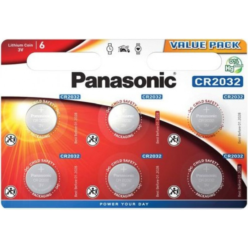 Panasonic CR2032-6BB BLISTERA IEPAKOJUMĀ 6GB.