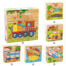 Wooden educational puzzle blocks Vehicles 9el.