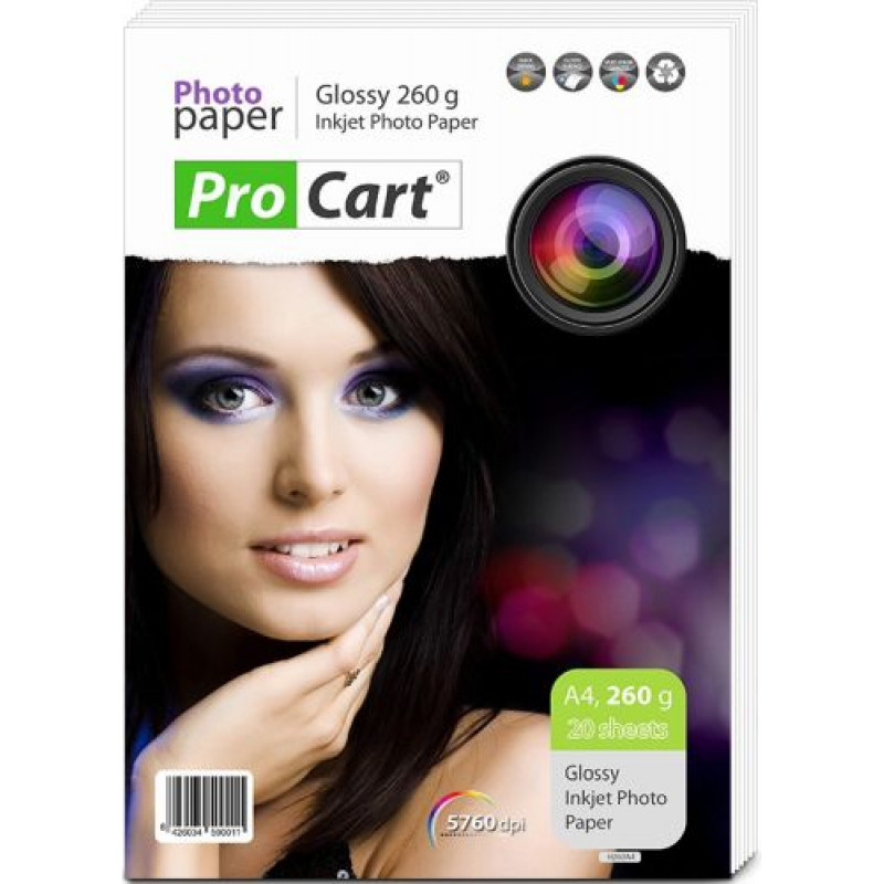 Procart glancēts fotopapīrs A4 260g/m2 20 lapas