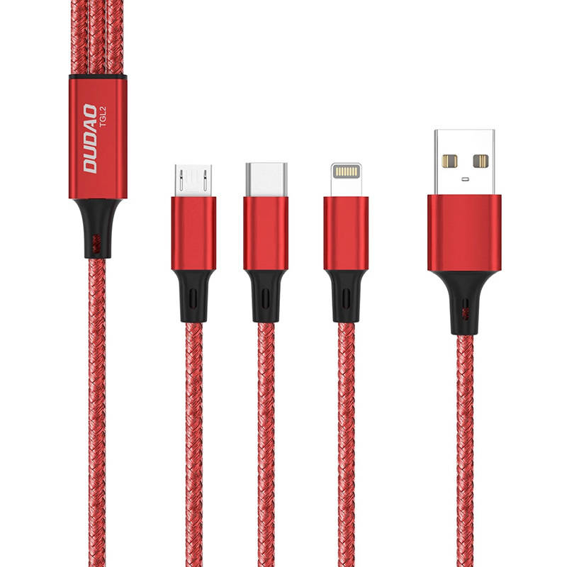 Dudao USB cable Dudao TGL2 3in1 USB-C / Lightning / USB 2.4A, 1.2m (red)