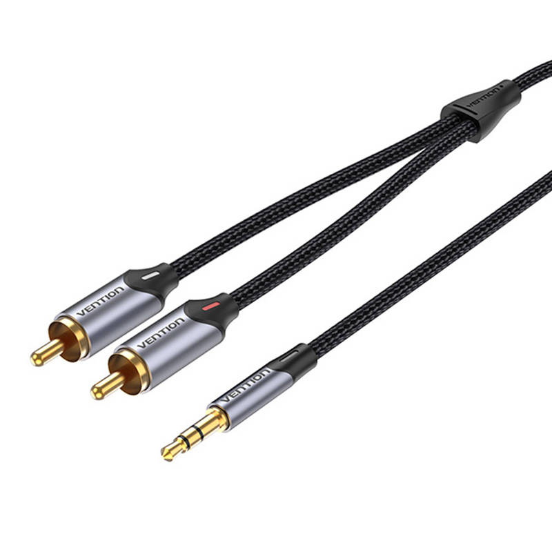 Audio kabeļi 2xRCA līdz 3,5 mm Vention BCNBK 8 m (pelēks)