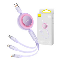 USB trīs vienā kabelis mikro USB / USB-C / ātrais lādētājs 66 W / 2A 1,1 m (violeta)