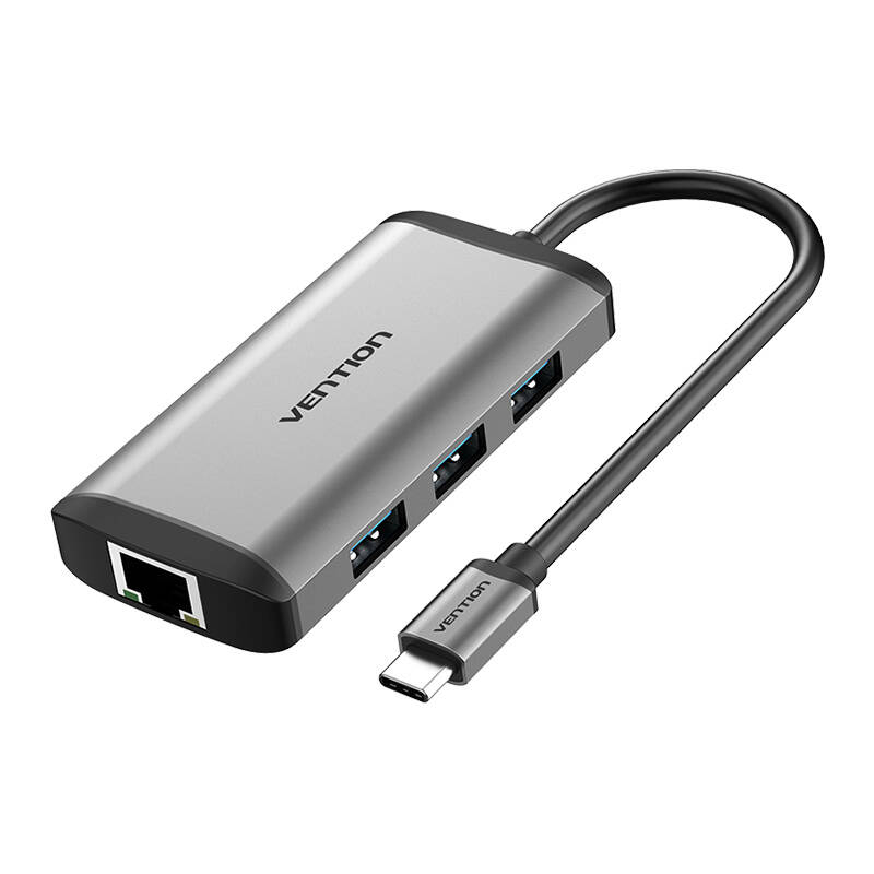 Dokstacija 6 vienā USB-C līdz HDMI, 3x USB3.0, RJ45, PD Vention CNCHB 0,15 m pelēks