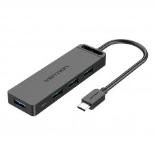 Hub 5in1 ar 4 portiem USB 3.0 un USB-C kabeli Vention TGKBB 0,15m melns