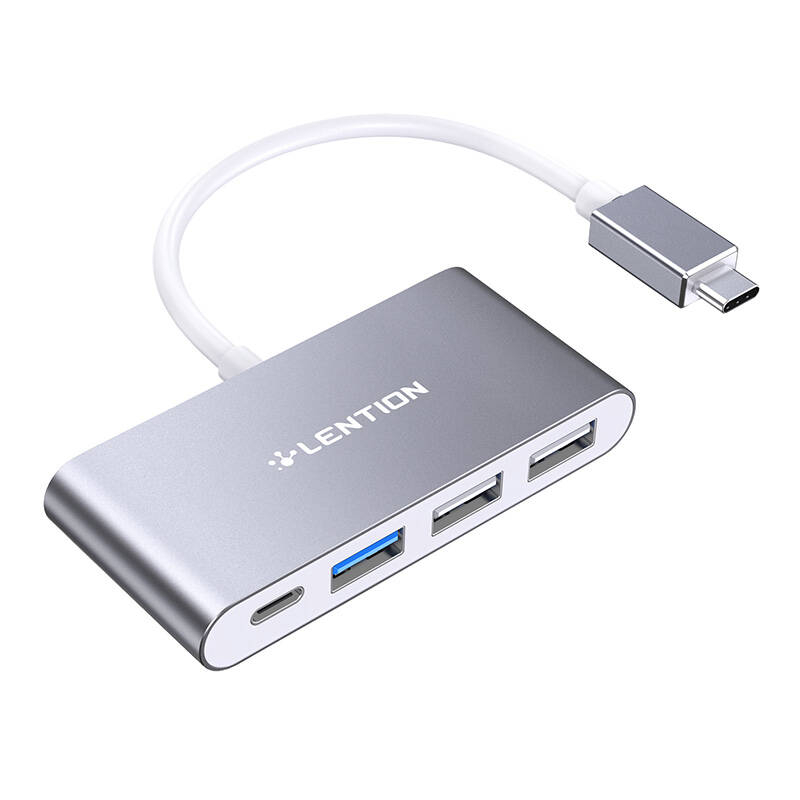 4in1 centrmezgls USB-C uz USB 3.0 + 2x USB 2.0 + USB-C (pelēks)