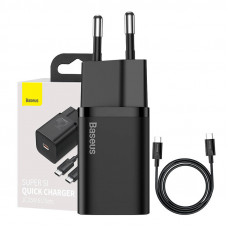 Baseus Super Si Quick Charger 1C 25W ar USB-C kabeli USB-C 1m (melns)