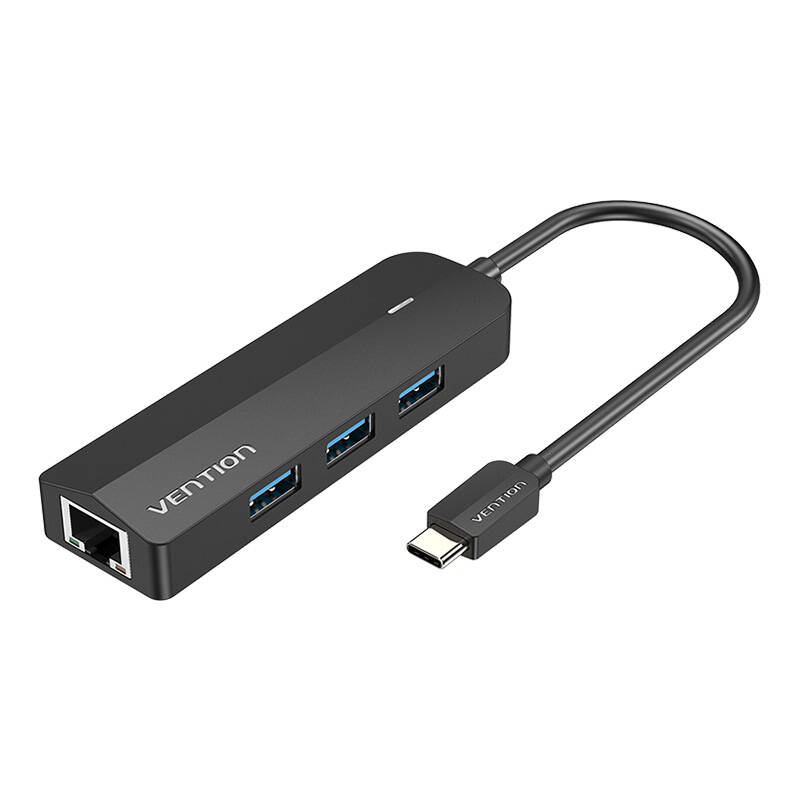 HUB USB-C uz 3x USB 3.0, RJ45, Micro USB Vention TGPBB 0,15 m Black