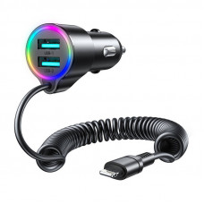 Auto piepīpētāja lādētājs Joyroom JR-CL25, 2x USB + Lightning kabelis (melns)