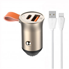 Ldnio C509Q USB, USB-C 30W Car charger + Lightning cable Cable