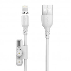 Foneng X62 Magnetic 3in1 USB to USB-C / Lightning / Micro USB Cable, 2.4A, 1m (White)