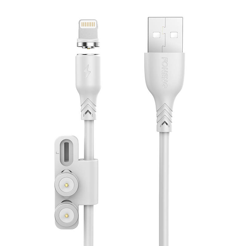 X62 Magnētisks 3in1 USB uz USB-C / Lightning / Micro USB kabelis, 2,4 A, 1 m (balts)