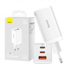 Sienas lādētājs Baseus GaN5 Pro 2xUSB-C + USB, 65W (balts)