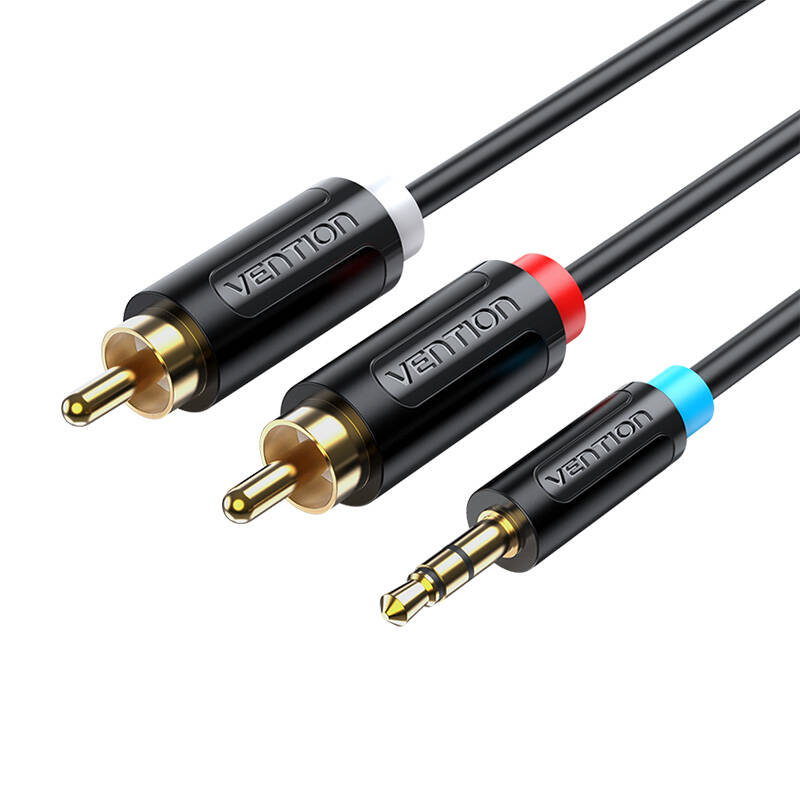 Audio kabelis adapteris 3,5 mm vīrišķais uz 2 x vīrs RCA Vention BCLBL 10 m melns