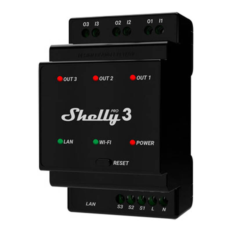 3 kanālu DIN,sliedes relejs,Shelly Pro 3 WiFi