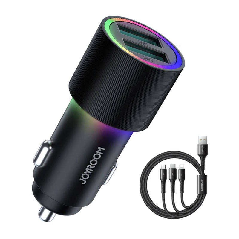 Joyroom Car Charger Joyroom JR-CL10, 2x USB, 4.8A + Cable 3in1 (black)