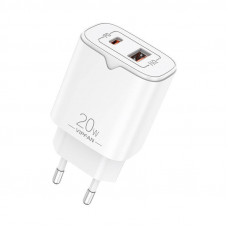 Vipfan Network charger Vipfan E08, USB + USB-C, 20W PD + QC 3.0 (white)