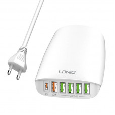 Sienas lādētājs LDNIO A6573C EU 5USB, USB-C 65W + Strāvas vads