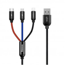 Baseus Rapid USB kabelis 3in1 C tips / Lightning / Micro 3A 1,2M — melns