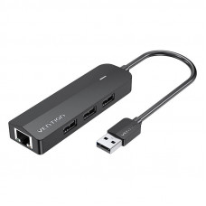 Hub USB 2.0 3-Port ar Ethernet adapteri 100Mbps Vention CHPBB 0,15m, melns