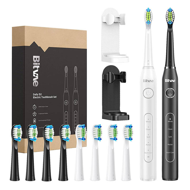 Bitvae Sonic toothbrushes with tips set and 2 holders Bitvae D2+D2 (white and black)