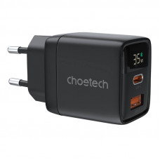 Sienas lādētājs GAN3 USB-A+C PD35W Choetech PD6052 (melns)