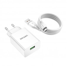 Vipfan Wall charger Vipfan E03, 1x USB, 18W, QC 3.0 + Micro USB cable (white)