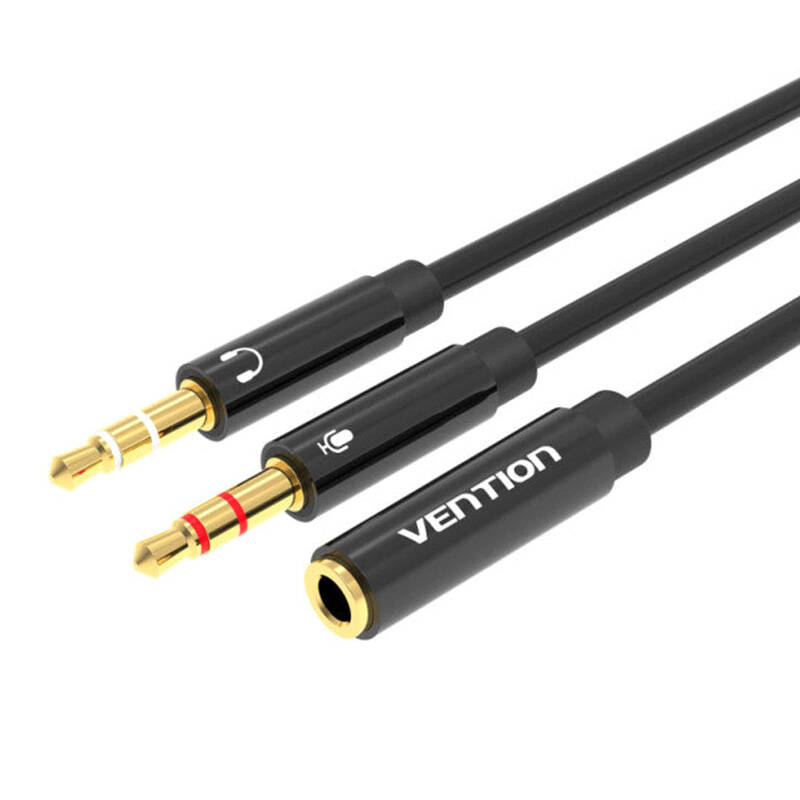 Audio 2x 3,5 mm vīrišķais uz 4 polu vītne, 3,5 mm Vention kabelis BBTBY 0,3 m melns