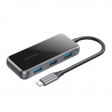 5in1 adapteris HUB Vention TFBHB USB-C uz HDMI 4K@60Hz, 3x USB 3.0, PD (pelēks)