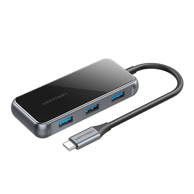 5in1 adapteris HUB Vention TFBHB USB-C uz HDMI 4K@60Hz, 3x USB 3.0, PD (pelēks)