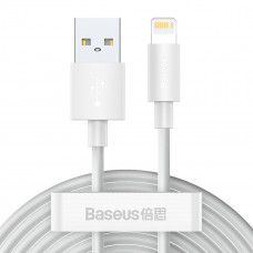 Baseus vienkāršā Wisdom datu kabeļa komplekts no USB līdz Lightning 2,4 A (2 gab./komplektā）1,5 m balts