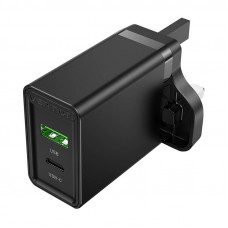 USB-A, USB-C sienas lādētājs Vention FBBB0-UK 18W/20W UK Black