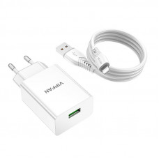 Vipfan Network charger Vipfan E03, 1x USB, 18W, QC 3.0 + Lightning cable (white)