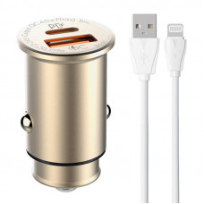 Ldnio C506Q USB, USB-C Car charger + Lightning Cable