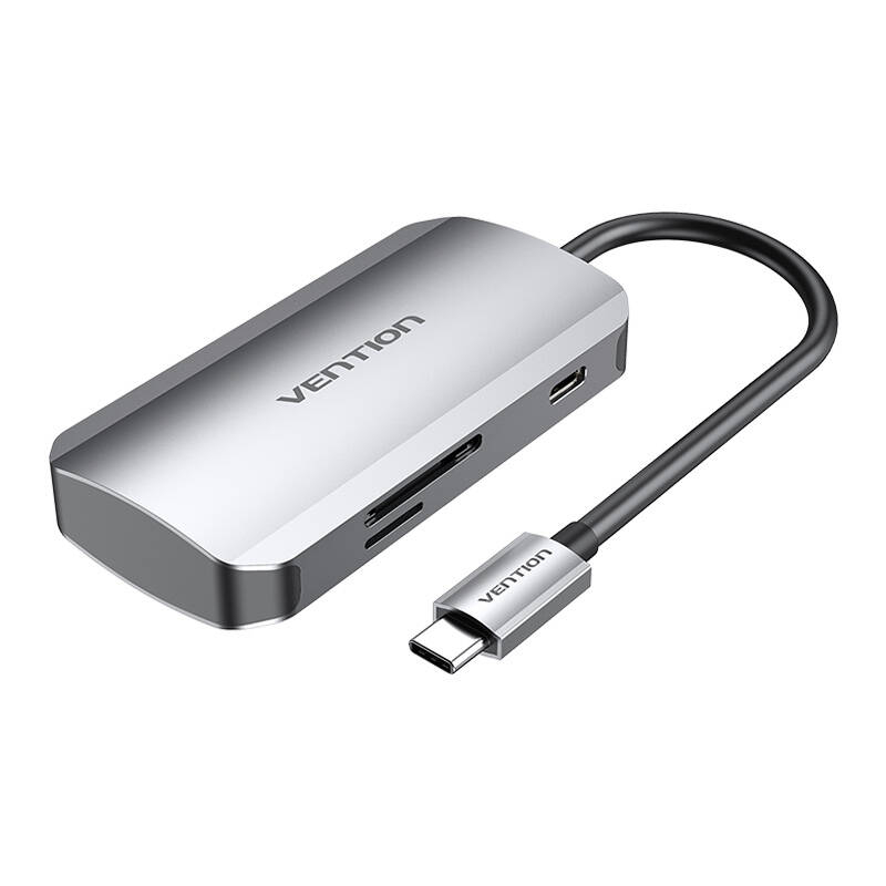 USB-C līdz 3x USB 3.0 dokstacijai, SD, TF, PD 0,15 m Vention TNHHB, pelēks