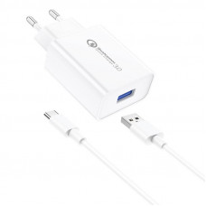 Foneng EU13 Wall Charger + USB to USB-C Cable, 3A (White)