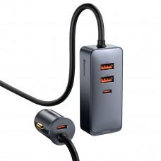 Baseus Auto lādētājs Baseus Share kopā ar pagarinātāju, 2x USB, 2x USB-C, 120W (pelēks)