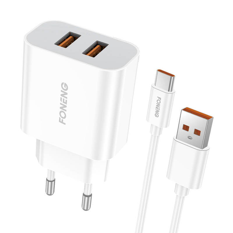 Ātrais lādētājs Foneng 2x USB EU45 + USB Type C kabelis