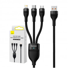 Baseus 3in1 USB kabelis Baseus Flash Series, USB-C + micro USB + Lightning, 100W, 1,2m (melns)