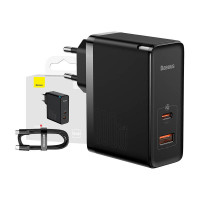 Sienas lādētājs Baseus GaN USB-C + USB, 100W + 1m kabelis (melns)