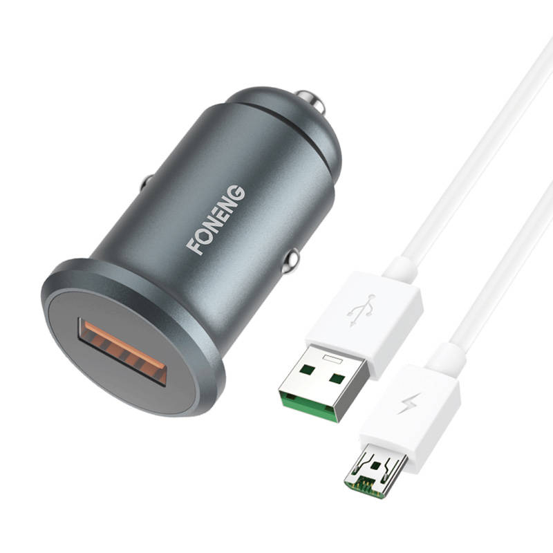 Auto lādētājs Foneng C15, USB, 4A + kabelis no USB uz Micro USB (pelēks)