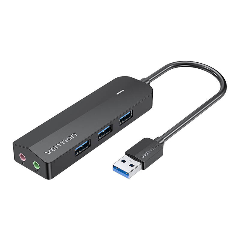 Vention Hub USB 3.0 3-Port with Sound Card 2x TRS 3,5mm CHIBB 0.15m Black