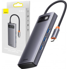 Baseus Hub 6in1 Baseus Metal Gleam Series, USB-C līdz 3x USB 3.0 + USB-C PD + microSD/SD