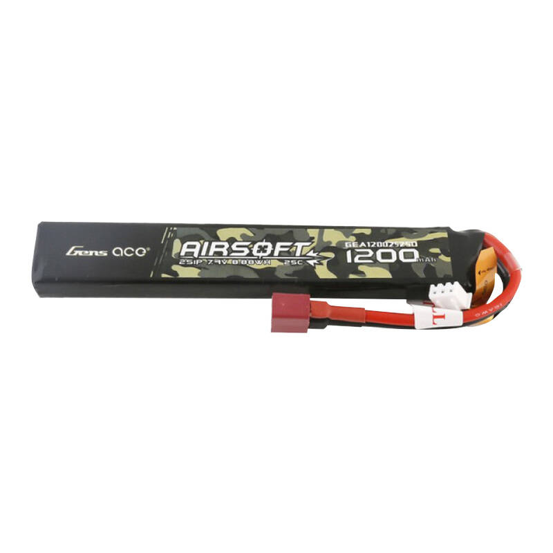 Gens Ace 25C 1200mAh 2S1P 7.4V Airsoft Gun Lipo Battery with T Plug