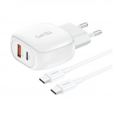 EU41 USB-C+USB-A 20 W strāvas lādētājs + USB-C-USB-C kabelis (balts)