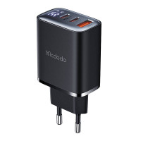 Mcdodo CH-2180 2xUSB-C + USB-A, 30 W tīkla lādētājs ar displeju (melns)