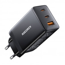 Rocoren sienas ātrais lādētājs Rocoren GaN Pro 65W, 2x USB-C, USB (melns)