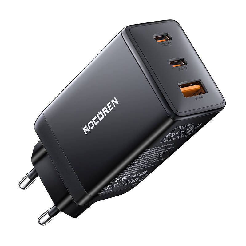 Rocoren Fast Charger Rocoren GaN Pro 65W, 2x USB-C, USB (black)